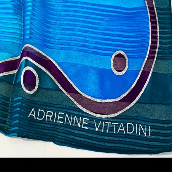 Adrienne Vittadini Womens Scarf Green Aqua Purple Chartreuse Silver 31" Square - Picture 4 of 4